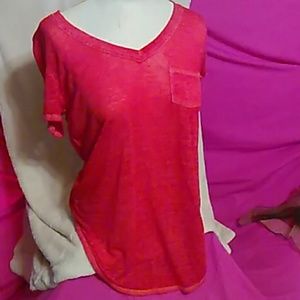 Women's Shirt DEREK HEART Sz L Sunset Red Sheer